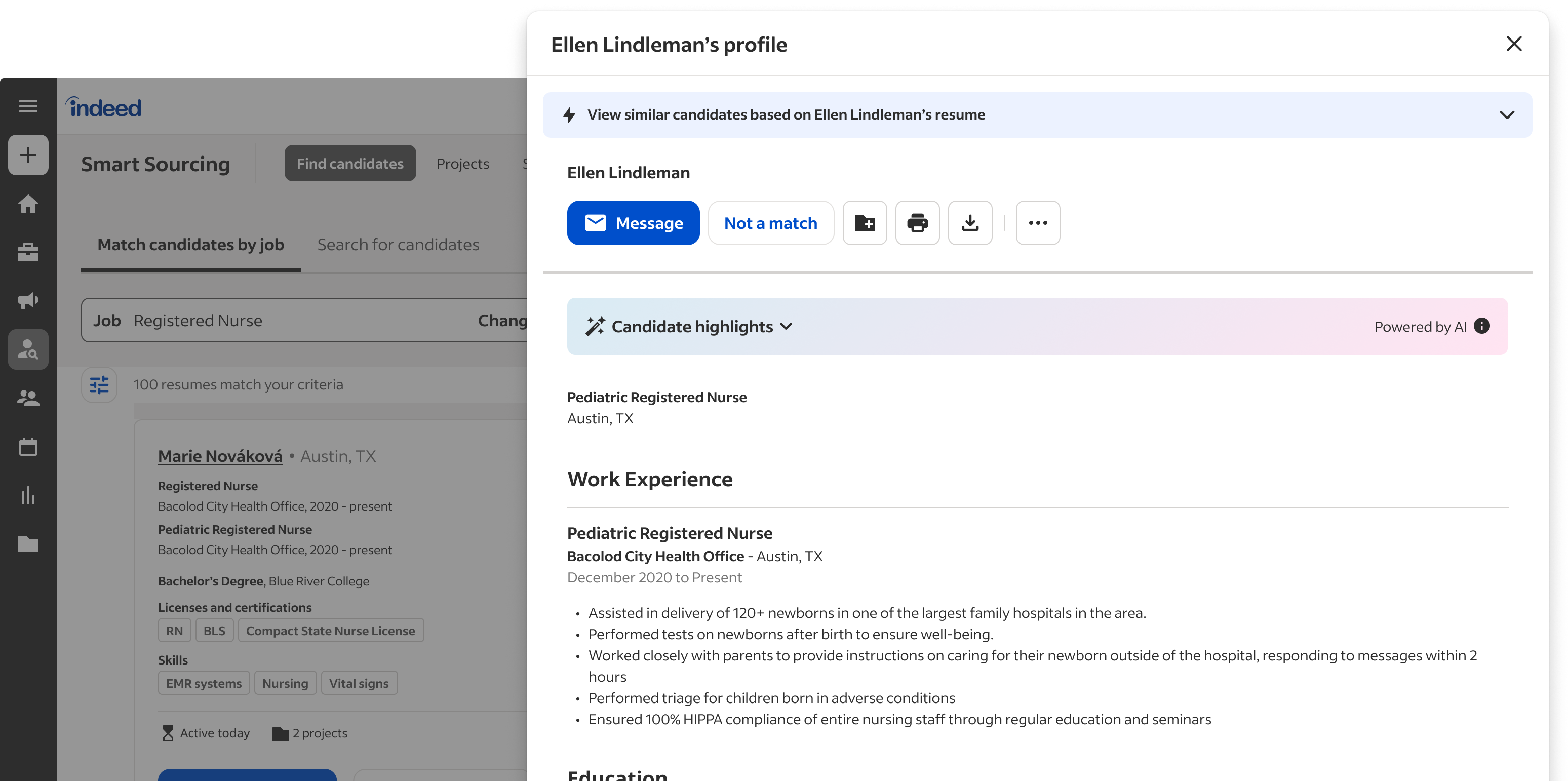 Indeed Smart Screening dashboard